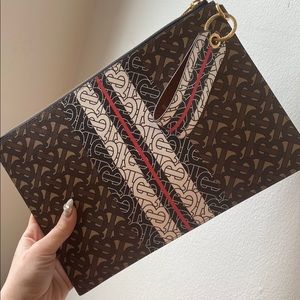 BURBERRY Monogram Strip E-canvas Zip Pouch